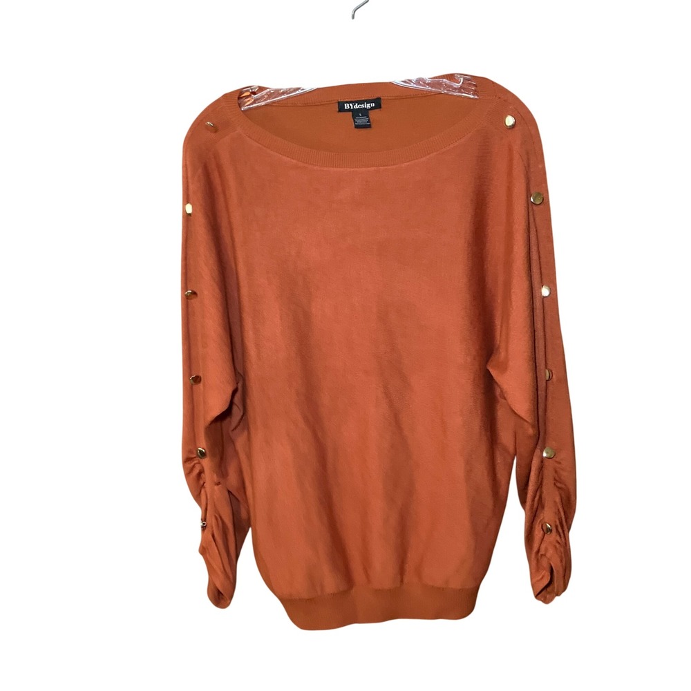 BYdesign Sweater Womens Large Orange Gold Button Dolman Boat Neck